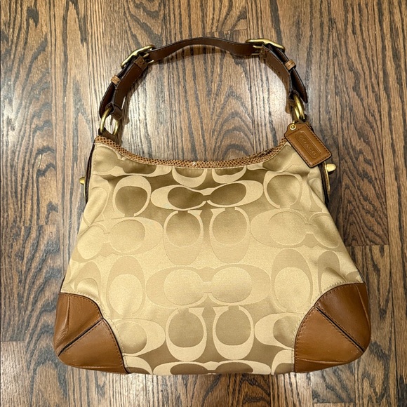 Coach Peyton Signature C Sateen Beige and Brown Hobo Shoulder Bag - Picture 1 of 16